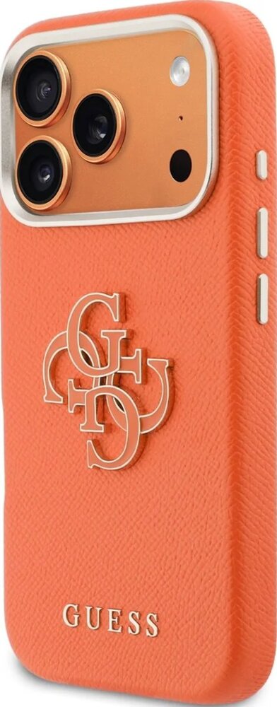 Guess PU Resin Logo kryt iPhone 17 Pro oranžový