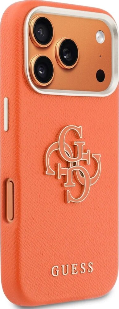 Guess PU Resin Logo kryt iPhone 17 Pro oranžový