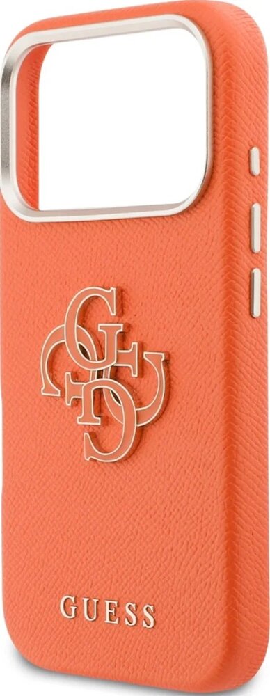 Guess PU Resin Logo kryt iPhone 17 Pro oranžový
