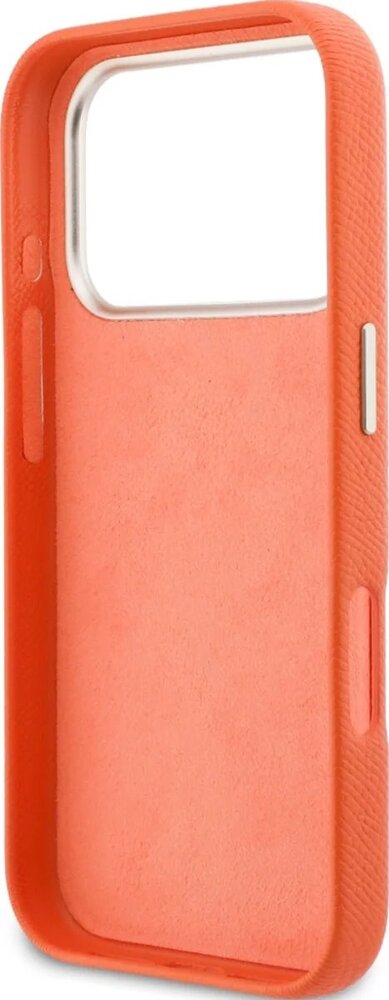 Guess PU Resin Logo kryt iPhone 17 Pro oranžový