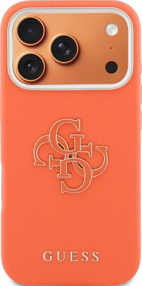 Guess PU Resin Logo kryt iPhone 17 Pro Max oranžový