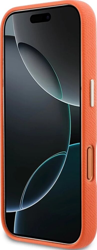 Guess PU Resin Logo kryt iPhone 17 Pro Max oranžový