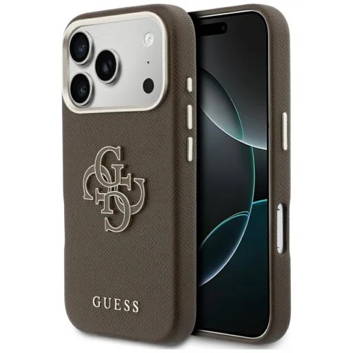 Guess PU Resin Logo kryt iPhone 17 Pro Max hnedý