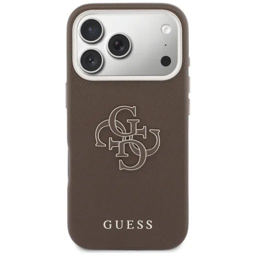 Guess PU Resin Logo kryt iPhone 17 Pro hnedý