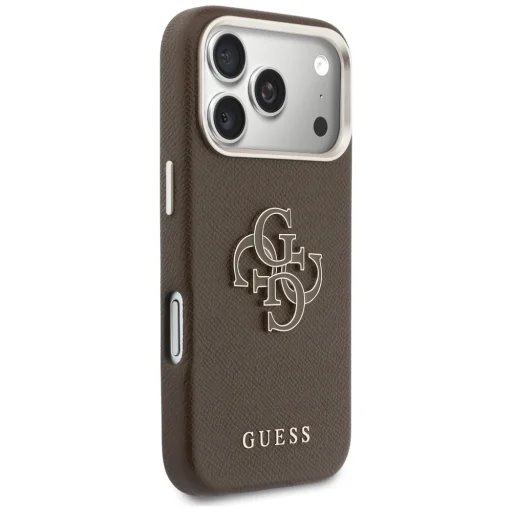 Guess PU Resin Logo kryt iPhone 17 Pro hnedý