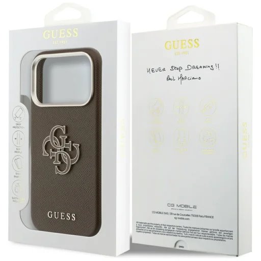 Guess PU Resin Logo kryt iPhone 17 Pro hnedý