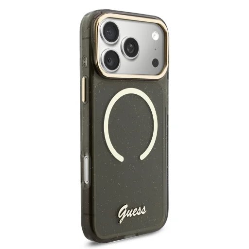Guess IML Glitter Script Strap MagSafe kryt iPhone 17 Pro čierny