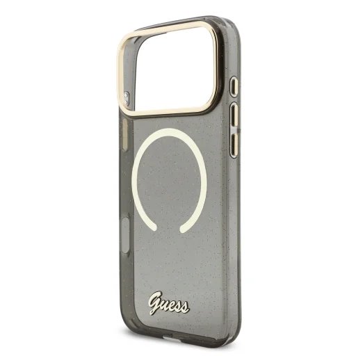 Guess IML Glitter Script Strap MagSafe kryt iPhone 17 Pro čierny