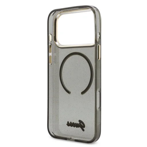 Guess IML Glitter Script Strap MagSafe kryt iPhone 17 Pro čierny