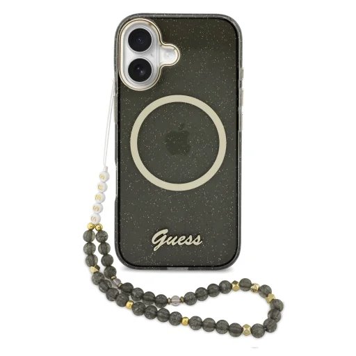 Guess IML Glitter Script Strap MagSafe kryt iPhone 17 čierny
