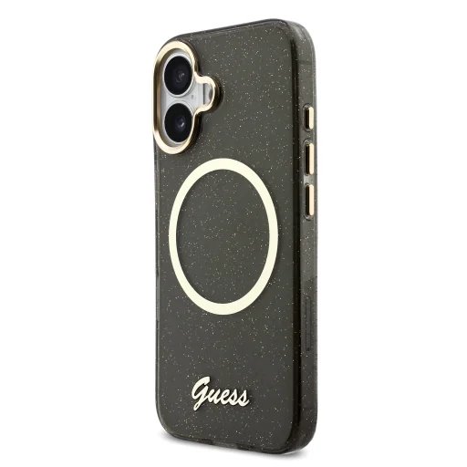 Guess IML Glitter Script Strap MagSafe kryt iPhone 17 čierny