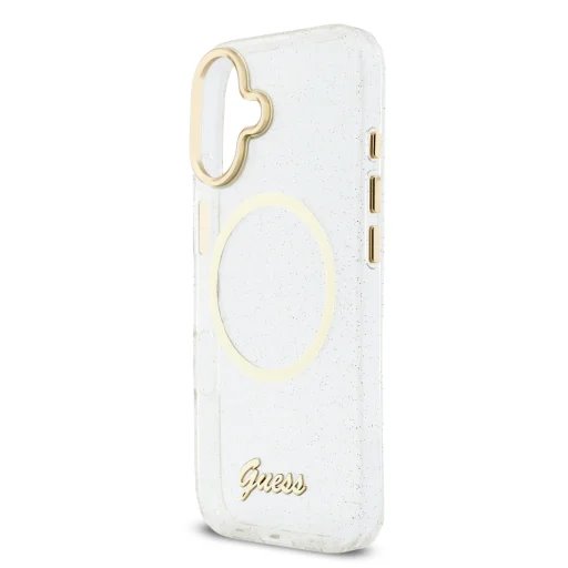 Guess IML Glitter Script Strap MagSafe kryt iPhone 17 biely