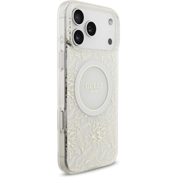 Guess IML Flowers Allover Strap MagSafe kryt iPhone 17 Pro biely