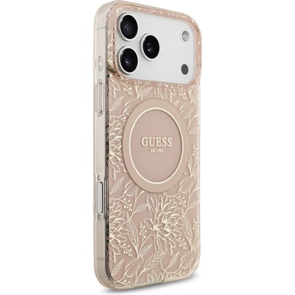 Guess IML Flowers Allover Strap MagSafe kryt iPhone 17 Pro Max ružový