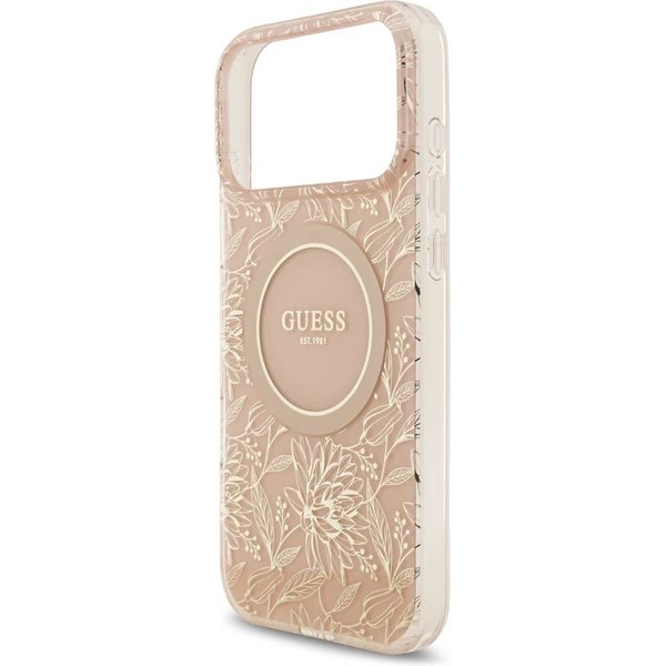 Guess IML Flowers Allover Strap MagSafe kryt iPhone 17 Pro ružový