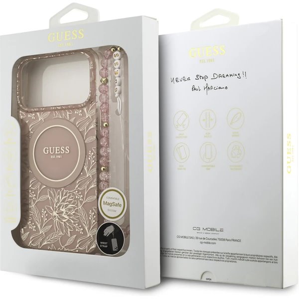 Guess IML Flowers Allover Strap MagSafe kryt iPhone 17 Pro ružový