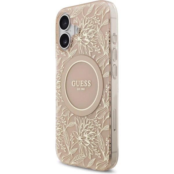 Guess IML Flowers Allover Strap MagSafe kryt iPhone 17 ružový