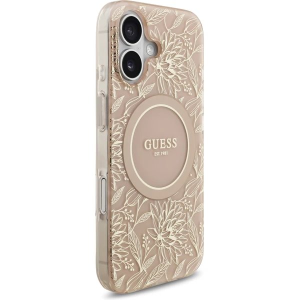 Guess IML Flowers Allover Strap MagSafe kryt iPhone 17 ružový