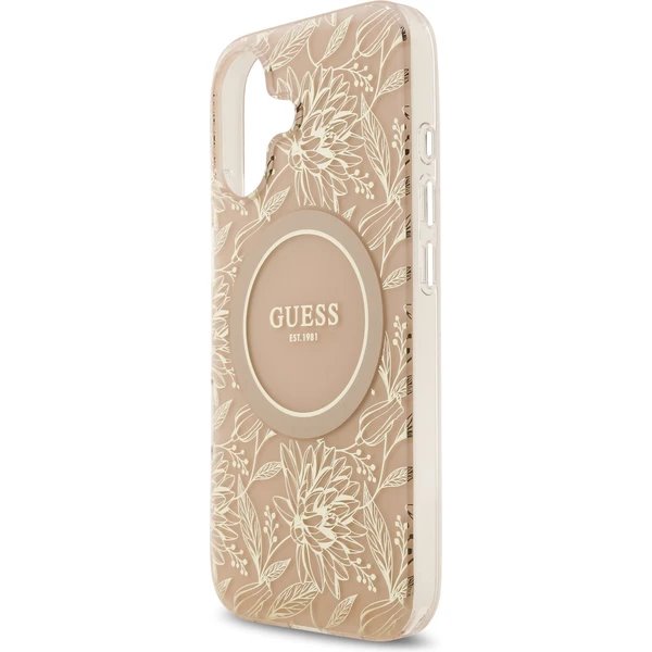 Guess IML Flowers Allover Strap MagSafe kryt iPhone 17 ružový