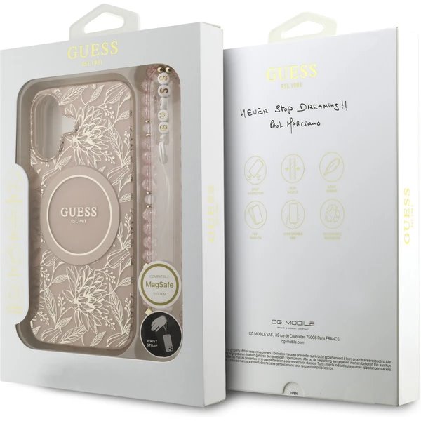Guess IML Flowers Allover Strap MagSafe kryt iPhone 17 ružový
