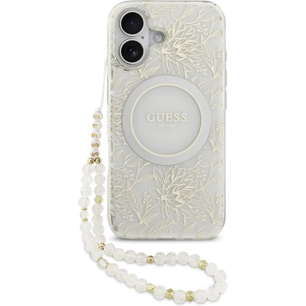 Guess IML Flowers Allover Strap MagSafe kryt iPhone 17 biely
