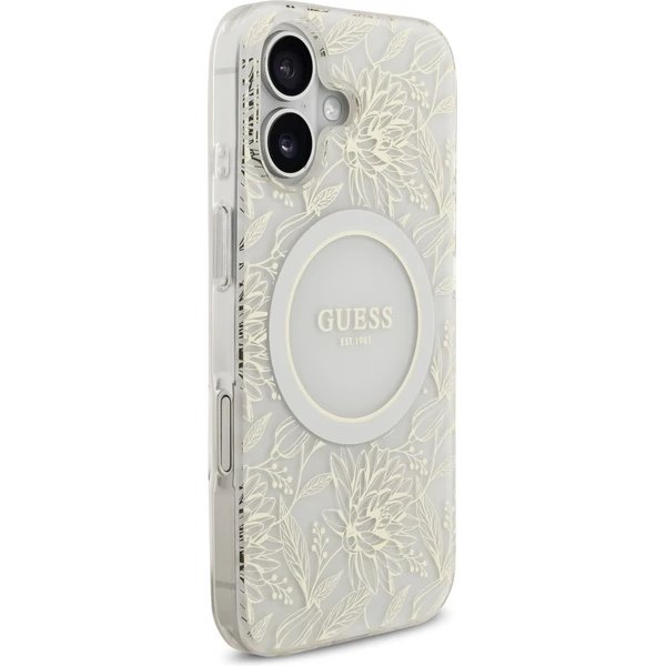 Guess IML Flowers Allover Strap MagSafe kryt iPhone 17 biely