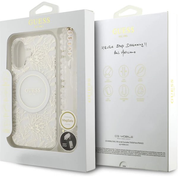 Guess IML Flowers Allover Strap MagSafe kryt iPhone 17 biely