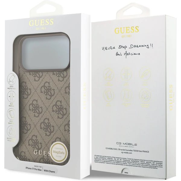 Guess 4G Charm MagSafe kryt iPhone 17 Pro hnedý