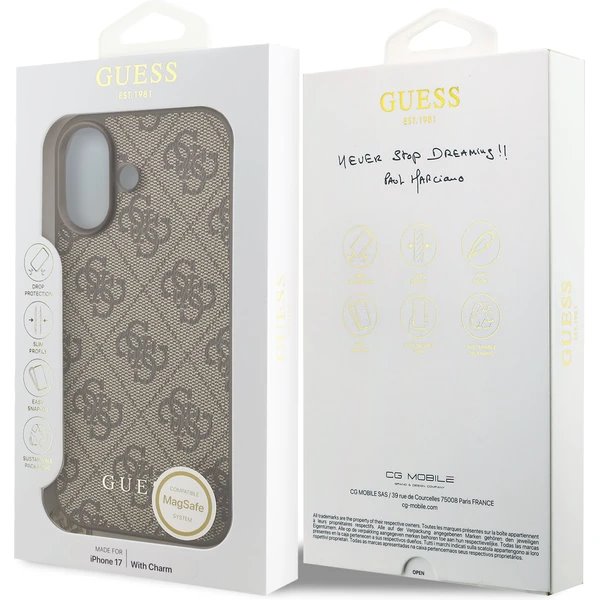 Guess 4G Charm MagSafe kryt iPhone 17 hnedý