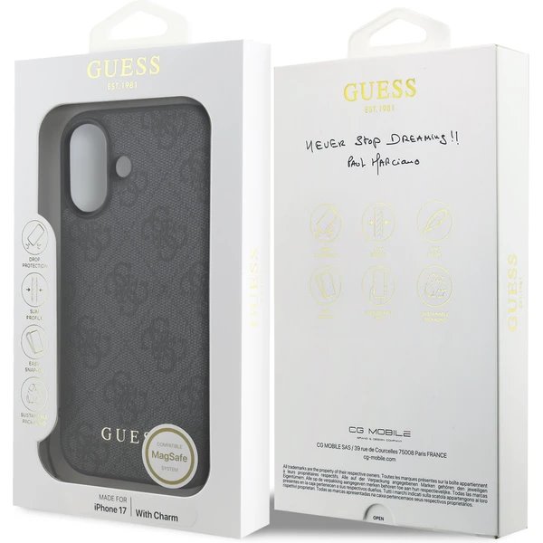 Guess 4G Charm MagSafe kryt iPhone 17 šedý
