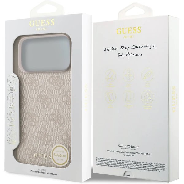 Guess 4G Charm MagSafe kryt iPhone 17 Pro Max ružový