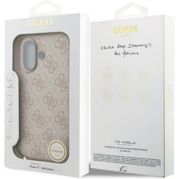 Guess 4G Charm MagSafe kryt iPhone 17 ružový