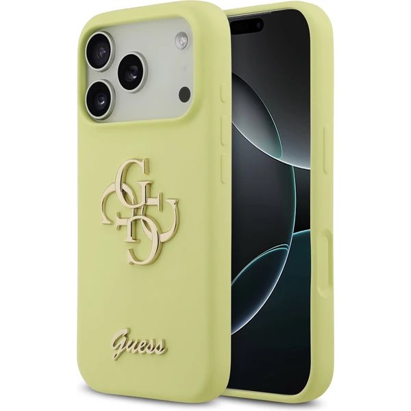 Guess Liquid Silicone 4G Metal Logo kryt iPhone 17 Pro žltý