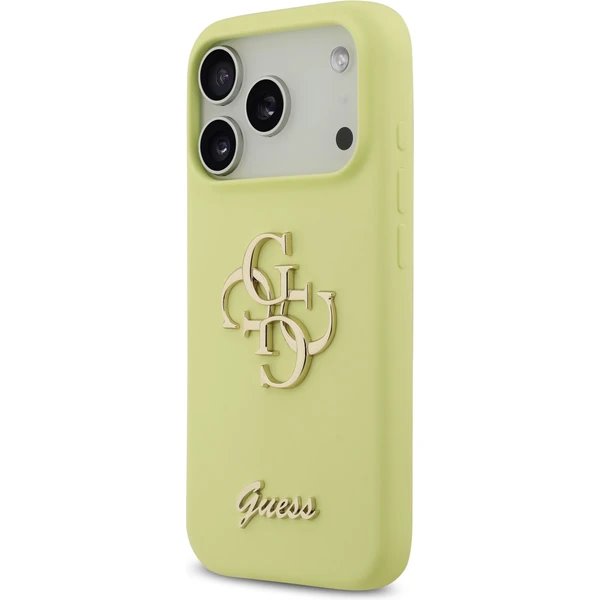 Guess Liquid Silicone 4G Metal Logo kryt iPhone 17 Pro žltý
