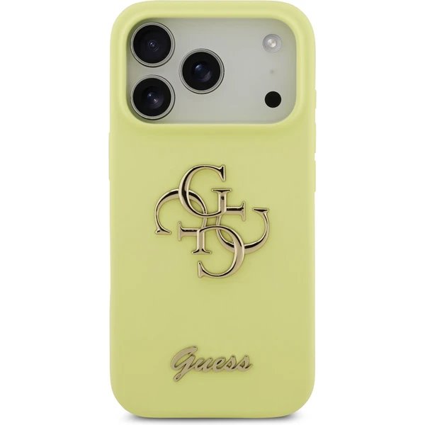 Guess Liquid Silicone 4G Metal Logo kryt iPhone 17 Pro žltý