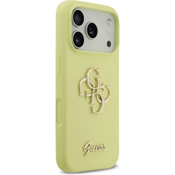 Guess Liquid Silicone 4G Metal Logo kryt iPhone 17 Pro žltý