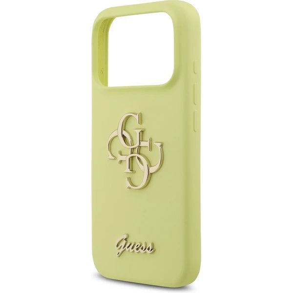 Guess Liquid Silicone 4G Metal Logo kryt iPhone 17 Pro žltý