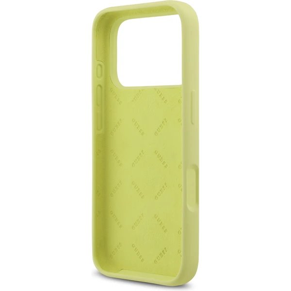Guess Liquid Silicone 4G Metal Logo kryt iPhone 17 Pro žltý