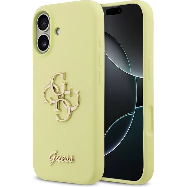 Guess Liquid Silicone 4G Metal Logo kryt iPhone 17 žltý