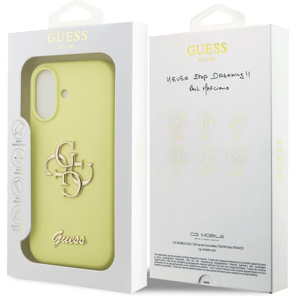 Guess Liquid Silicone 4G Metal Logo kryt iPhone 17 žltý