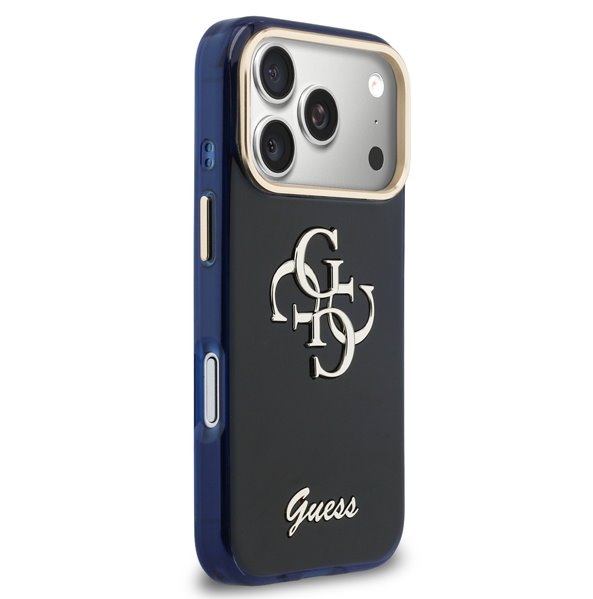 Guess IML 4G Script Metal Logo kryt iPhone 17 Pro Max modrý