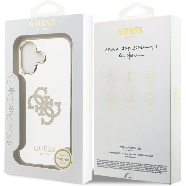 Guess PC/TPU Mirror 4G Glitter Logo MagSafe kryt iPhone 17 zlatý
