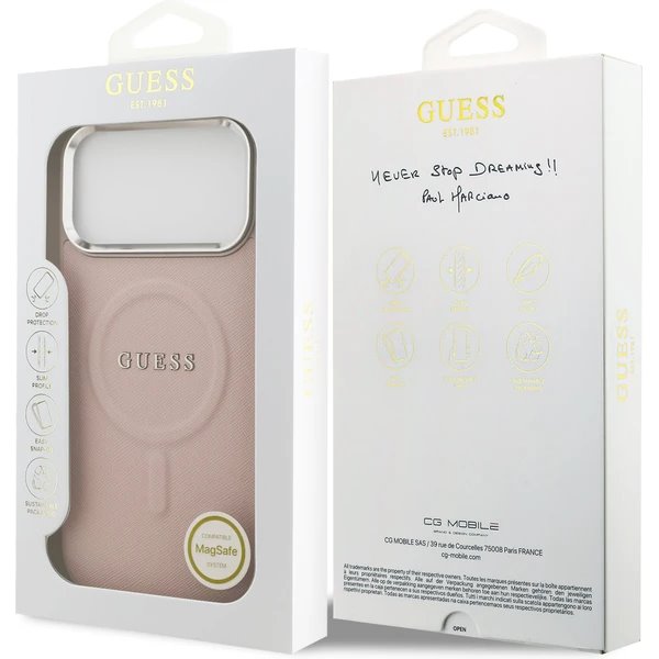 Guess PU Saffiano MagSafe kryt iPhone 17 Pro ružový