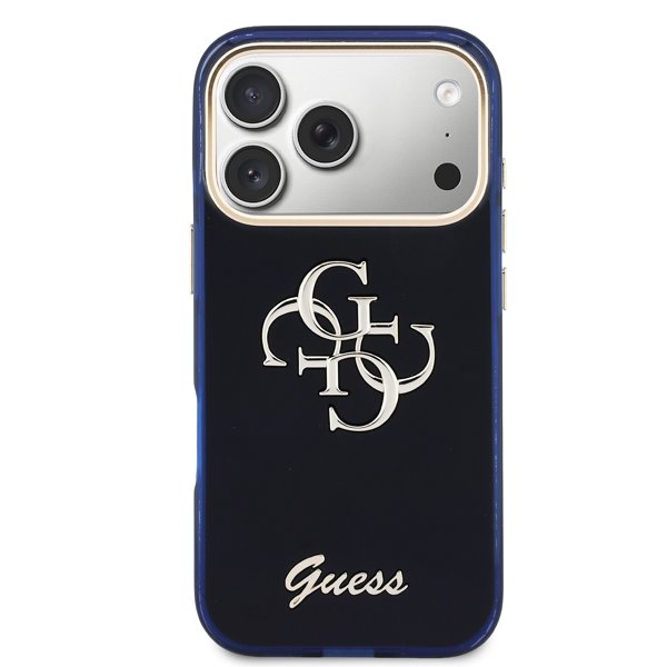 Guess IML 4G Script Metal Logo kryt iPhone 17 Pro modrý