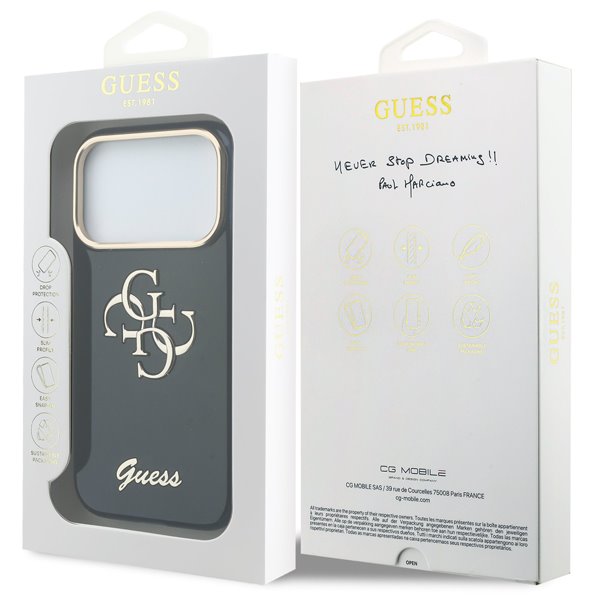 Guess IML 4G Script Metal Logo kryt iPhone 17 Pro modrý