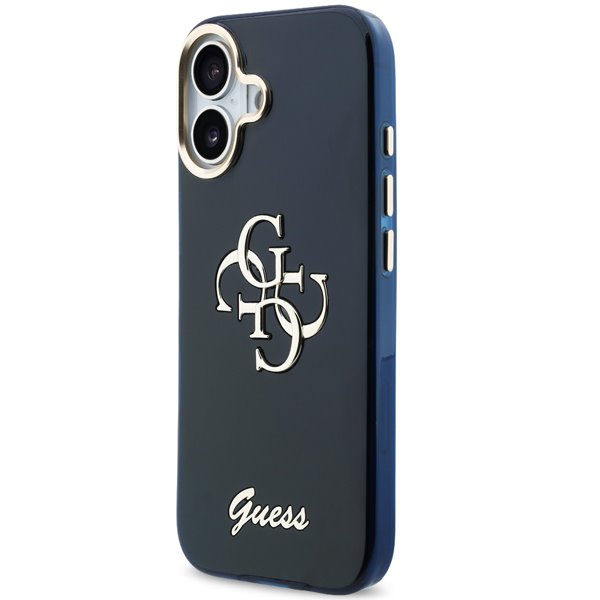 Guess IML 4G Script Metal Logo kryt iPhone 17 modrý
