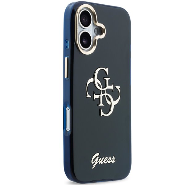 Guess IML 4G Script Metal Logo kryt iPhone 17 modrý