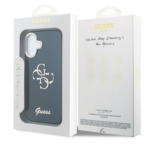 Guess IML 4G Script Metal Logo kryt iPhone 17 modrý