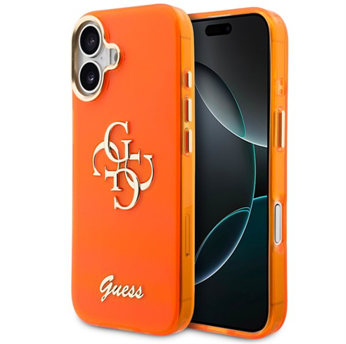 Guess IML 4G Script Metal Logo kryt iPhone 17 oranžový