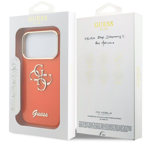 Guess IML 4G Script Metal Logo kryt iPhone 17 Pro Max oranžový